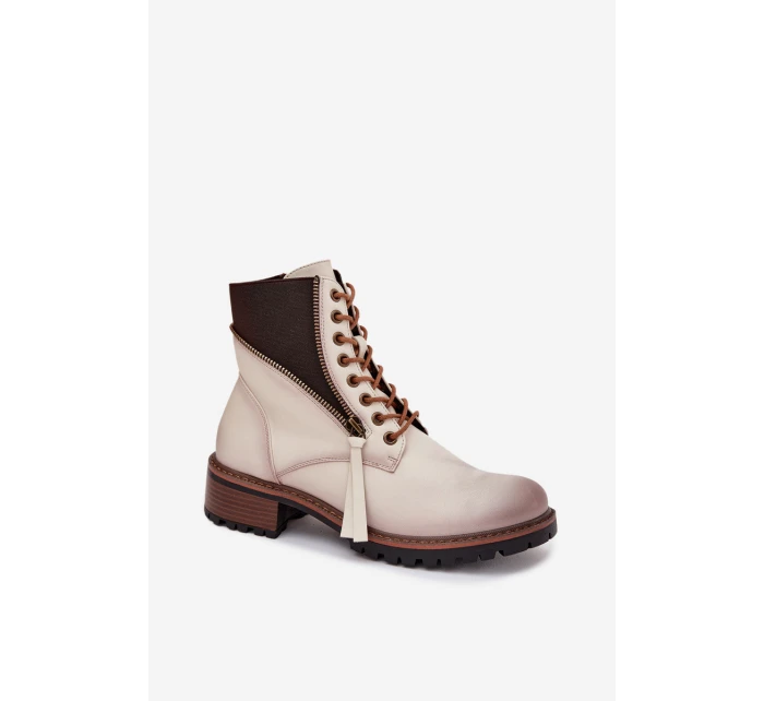 Botki Damskie Ocieplane Na Klocku Vinceza 58559 Beżowe