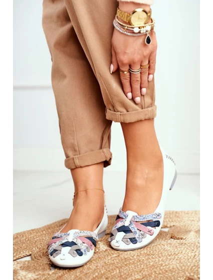 Baleriny Damskie Maciejka Skórzane Białe 01358