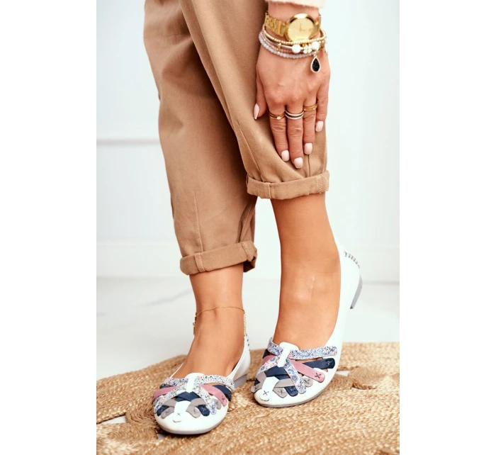 Baleriny Damskie Maciejka Skórzane Białe 01358