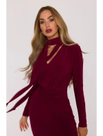 M891 Šaty s opaskom a šerpou - bordové