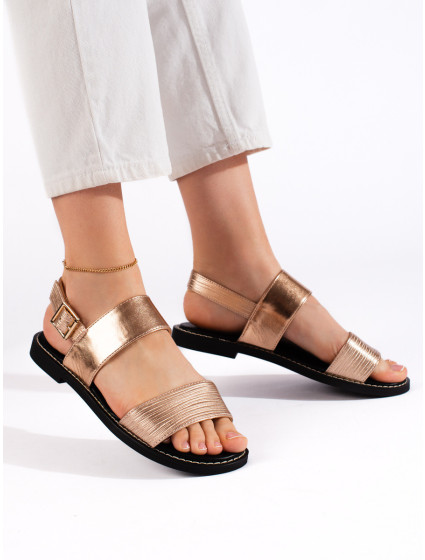 Originálne zlaté sandále na podpätku pre ženy