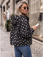 Dámska prechodná bunda s bodkami a kapucňou, čierna, FashionStreet TY6035 Dámska prechodná bunda s bodkami a kapucňou, čierna, FashionStreet TY6035