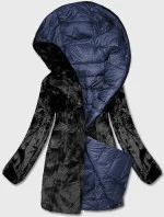 Tmavomodrá obojstranná dámska bunda - kožuch (b8053-3) Tmavomodrá obojstranná dámska bunda - kožuch (b8053-3)