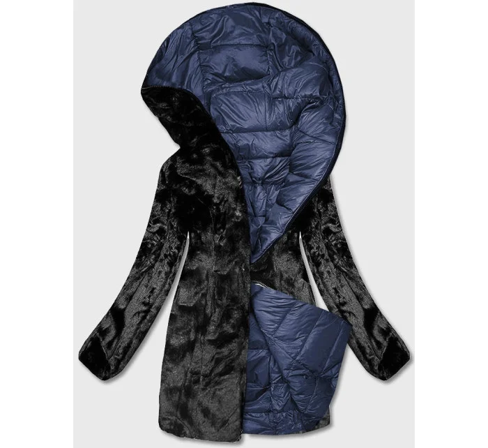 Tmavomodrá obojstranná dámska bunda - kožuch (b8053-3) Tmavomodrá obojstranná dámska bunda - kožuch (b8053-3)
