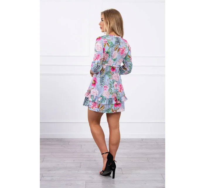 Modré květinové šaty s vázáním v pase Modré květinové šaty s vázáním v pase