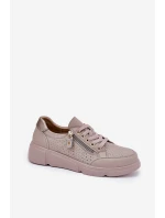 Kožené Sportovní Boty Tenisky Na Platformě Se Zipem model 21691885 Tmavě Béžové - VINCEZA