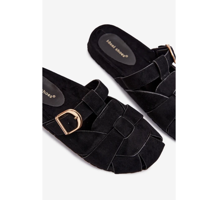 Dámské Mule S Pásky A Zlatou Přezkou Černé Ganelle
