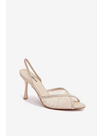 Dámské sandály na podpatku s krajkou a ozdobami Béžové model 22103152 - Boto