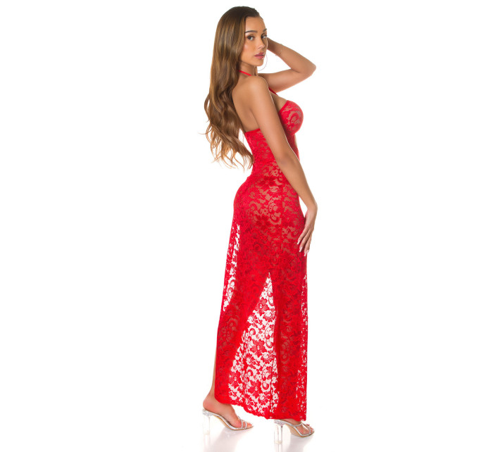 Dámske sexy čipkované šaty s výstrihom 0000K20862 Červená - Koucla