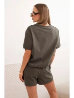 Dámská punto souprava s krátkým rukávem a model 21176894 šortkami khaki - K-Fashion