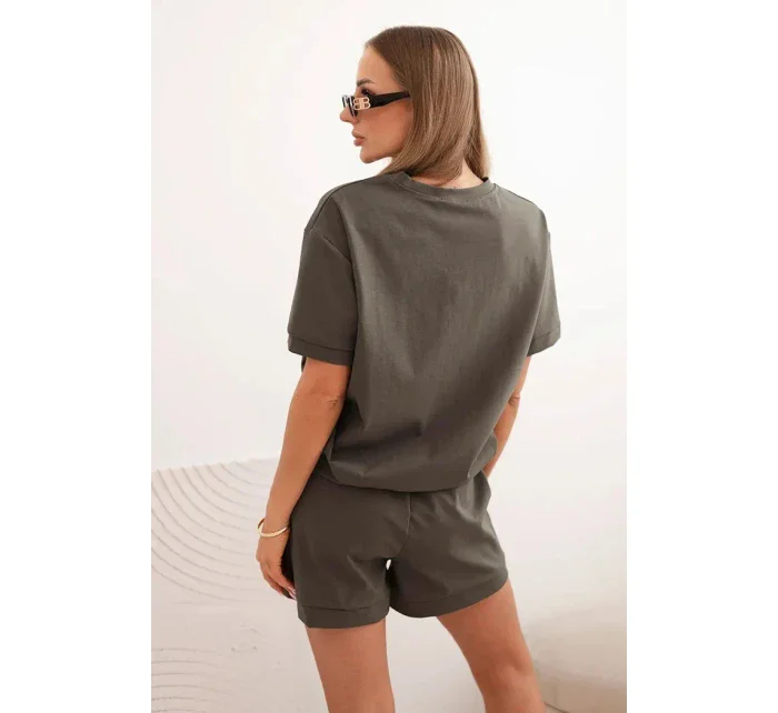 Dámská punto souprava s krátkým rukávem a model 21176894 šortkami khaki - K-Fashion