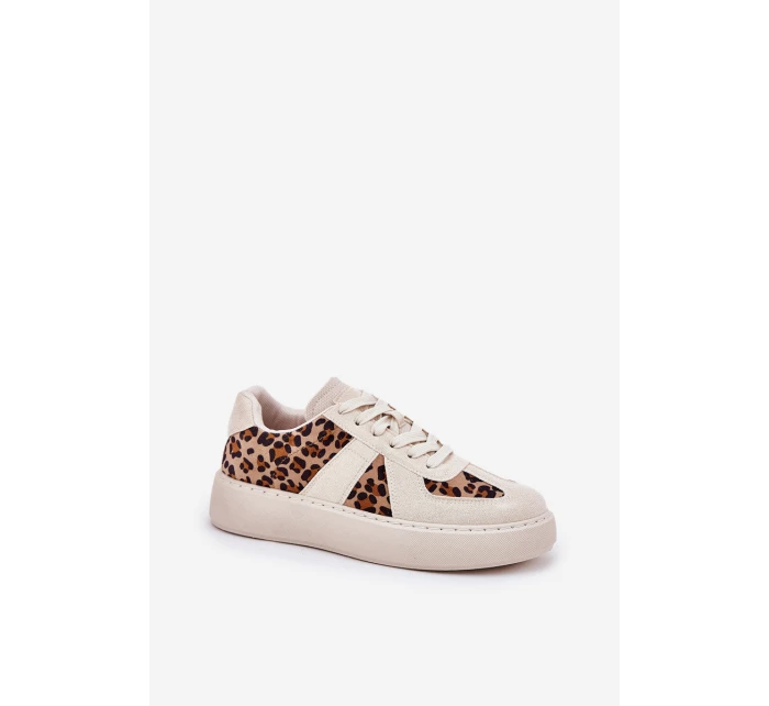 Dámské sneakers s leopardím vzorem na platformě béžové model 21689446 - Boto Dámské sneakers s leopardím vzorem na platformě béžové model 21689446 - Boto