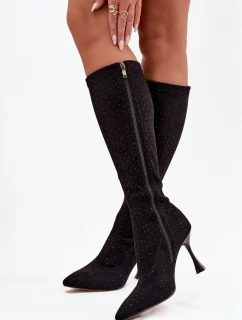 Dámske čižmy na podpätku - čierne