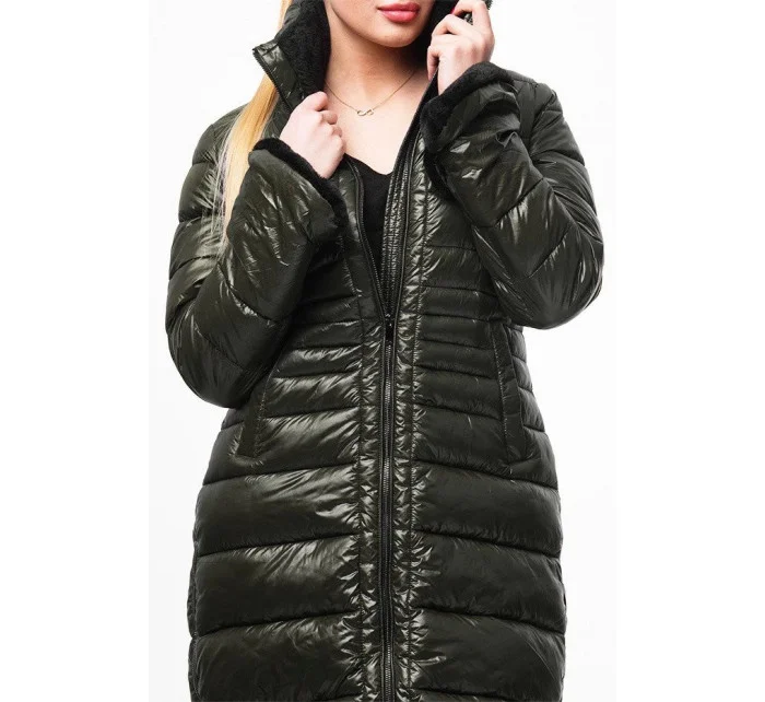 Dlhšia dámska prešívaná zimná bunda khaki (j19-017)