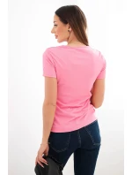 Dámska viskózna rebrovaná blúzka s ozdobným výstrihom ružová