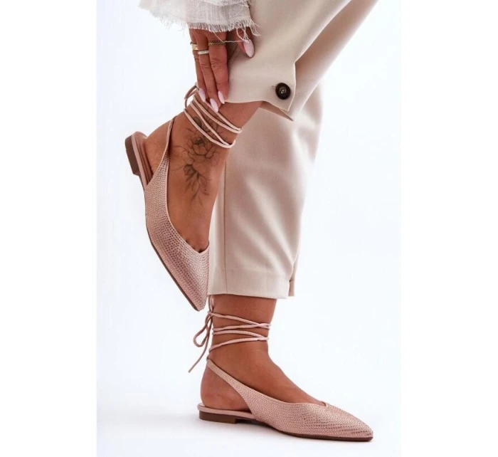 Dámske baleríny s uzlami a kamienkami 6140 Beige - Diamantique