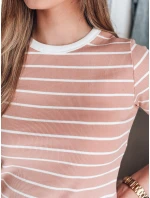 LINESS dámske pruhované základné tričko ružové FashionStreet RY2809