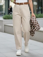 Dámske džínsy s vysokým pásom a opaskom svetlej béžovej farby FashionStreet UY2919
