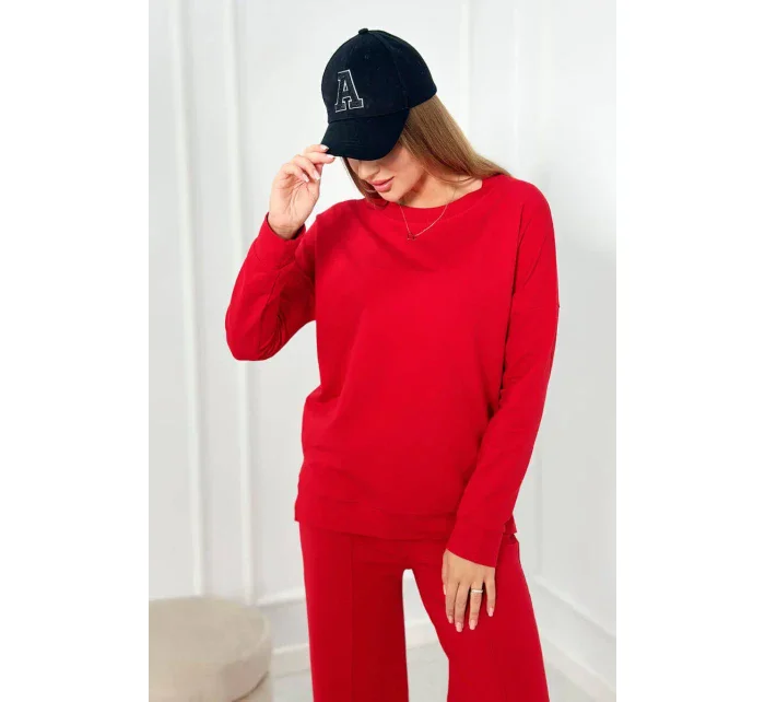 Bavlnený komplet Mikina + Nohavice so širokými nohavicami červený