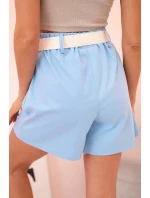 Dámske šortky s vysokým pásom a opaskom modré
