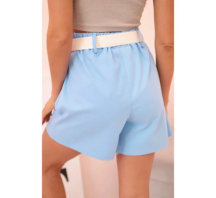 Dámske šortky s vysokým pásom a opaskom modré