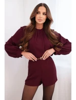 Elegantní dámský overal s páskem a dlouhým rukávem bordový Elegantní dámský overal s páskem a dlouhým rukávem bordový