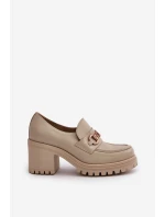 Zazoo 20175 Półbuty Damskie Na Słupku Skóra Naturalna Jasnobeżowe