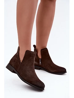 Kožené semišové kotníkové boty model 22366565 Hnědé - VINCEZA