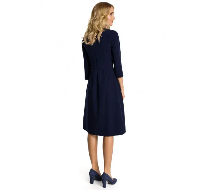 M335 Šaty s prednými záhybmi - tmavomodré