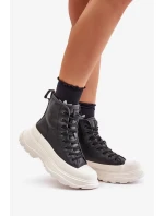 Kožené zateplené tenisky na pevnej platforme Big Star Black