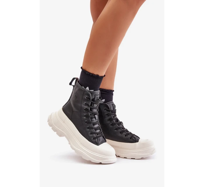 Kožené zateplené tenisky na pevnej platforme Big Star Black