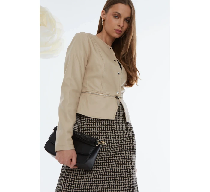 Elegantná kožená bunda JAC0400 beige - Monnari