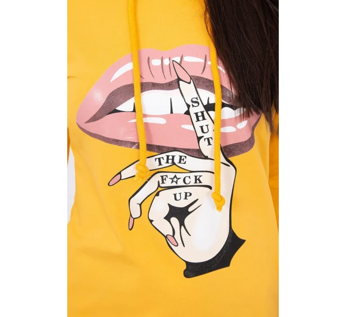 Šaty s dlhším chrbtom a farebnou horčicovou potlačou