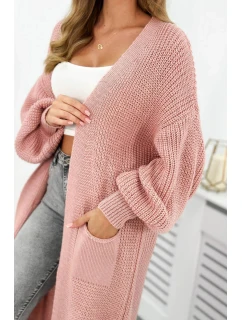 Sveter dlhý kardigán púdrovo ružový