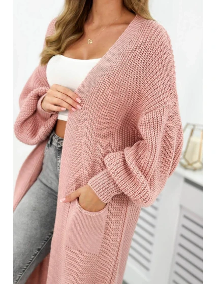 Sveter dlhý kardigán púdrovo ružový Sveter dlhý kardigán púdrovo ružový
