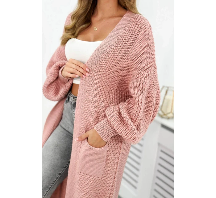 Sveter dlhý kardigán púdrovo ružový Sveter dlhý kardigán púdrovo ružový