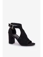 Sandále s perforovaným vzorom na podpätku Eco Suede Black Helori