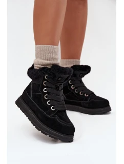 Zamszowe Śniegowce Trapery Damskie Na Platformie Z Futerkiem Big Star SS274369 Czarne