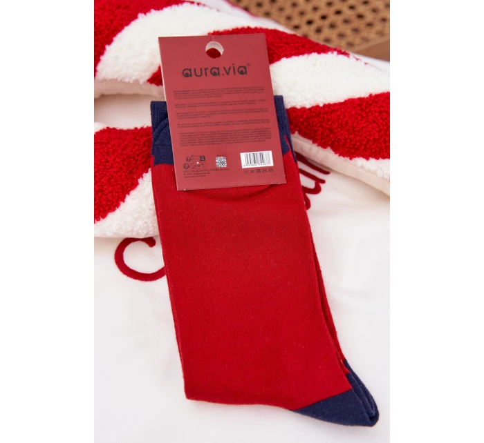 Pánske vianočné ponožky so Santom v okuliaroch - červeno-tmavomodré Pánske vianočné ponožky so Santom v okuliaroch - červeno-tmavomodré