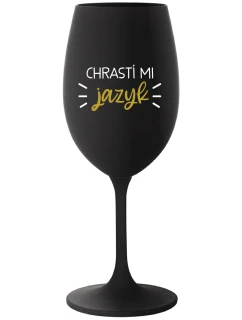 CHRASTÍ MI JAZYK - čierny pohár na víno 350 ml