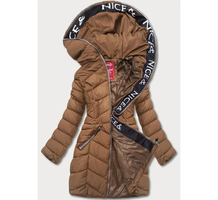 Hnedá dámska páperová bunda pre prechodné obdobie (2M-001)