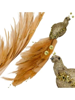 OZDOBNÝ VTÁK NA KLIPE 38CM ZLATÝ