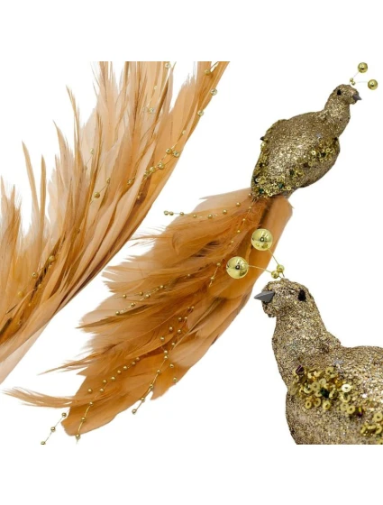 OZDOBNÝ VTÁK NA KLIPE 38CM ZLATÝ