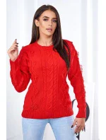 Sveter s pleteninou červený