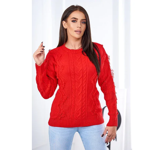 Sveter s pleteninou červený