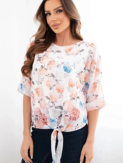 Dámská květinová halenka se zavazováním dole oranžová