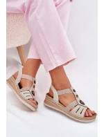 Sandały Damskie Na Koturnie Z Ozdobami Inblu RV000015 Jasnobeżowe