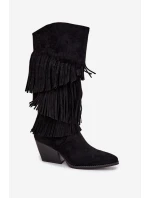 Brivina dámske zateplené kovbojské čižmy so strapcami - čierne Brivina dámske zateplené kovbojské čižmy so strapcami - čierne