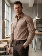 Pánska elegantná hladká béžová košeľa REGULAR FIT FashionStreet DX2686