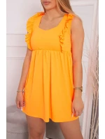 Šaty s volánikmi na bokoch oranžové neónové